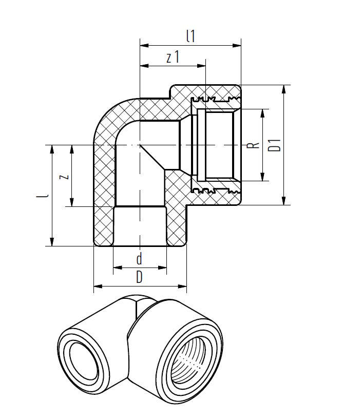 Coude de transition avec filetage F (red)