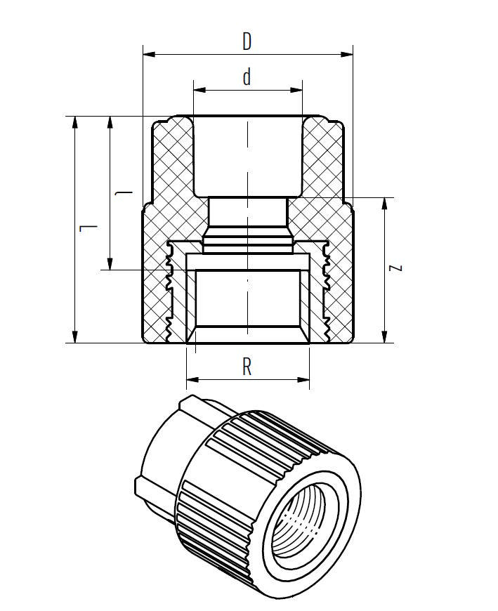 Pièce de transition avec filetage femelle (red)