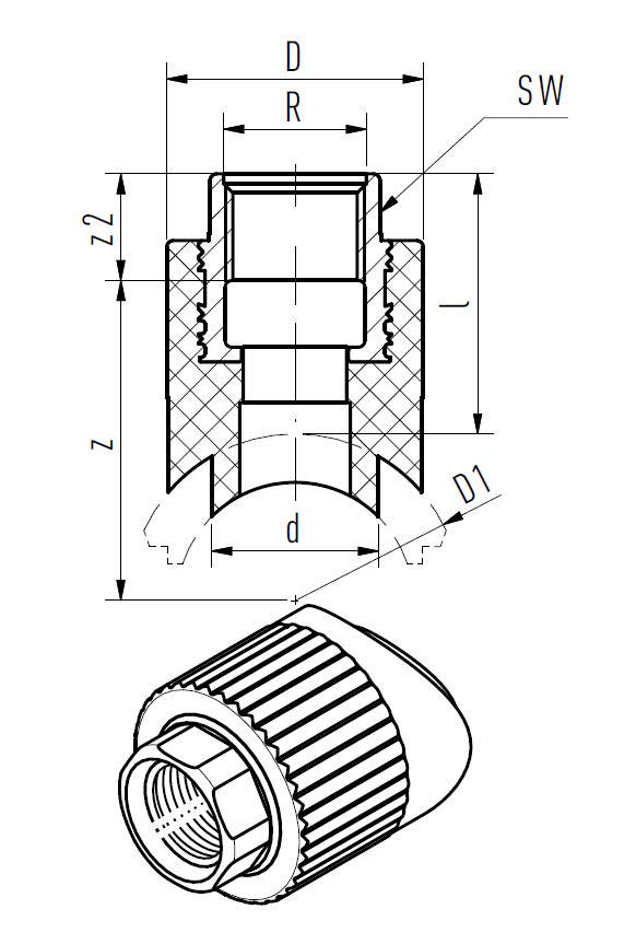 Raccord cavalier avec filetage F (red) 